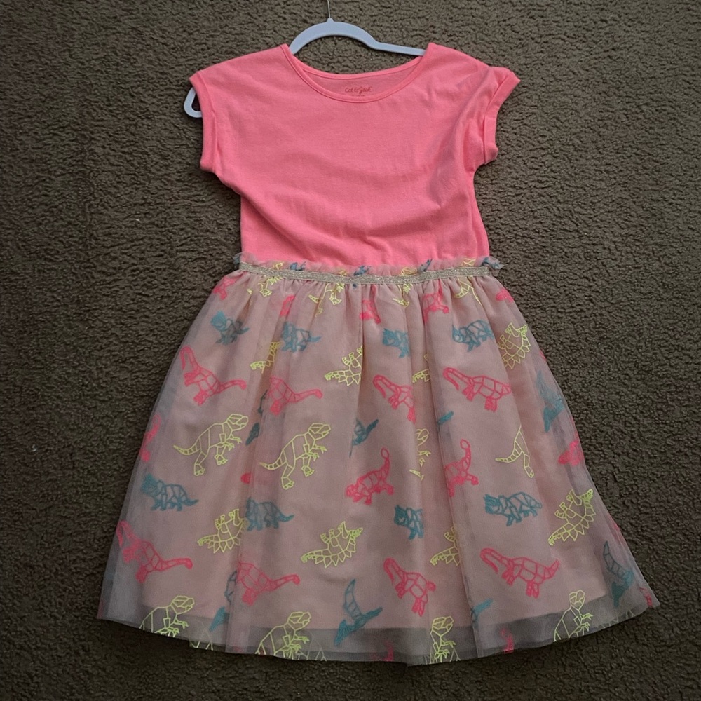 cat and jack extra large 14-16 pink dinosaur dress